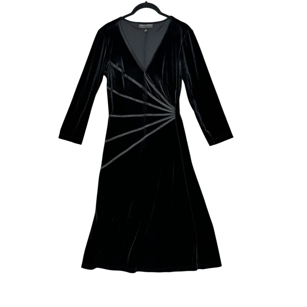 Connected Apparel Womens Velvet Dress‎ 8 Whimsigoth Witchy Midi Holiday Black